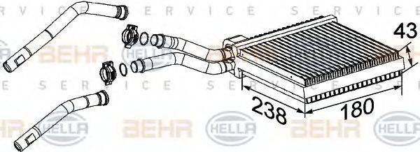 Теплообмінник, опалення салону BEHR HELLA SERVICE 8FH 351 315-631