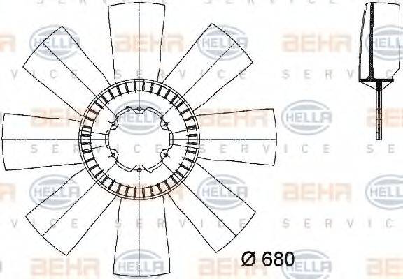 Крильчатка вентилятора, охолодження двигуна BEHR HELLA SERVICE 8MV 376 733-071