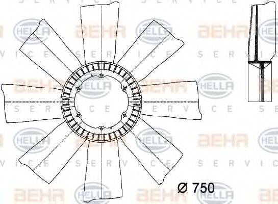 Крильчатка вентилятора, охолодження двигуна BEHR HELLA SERVICE 8MV 376 733-151
