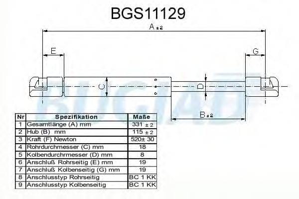 BUGIAD BGS11129 Газова пружина, кришка багажника