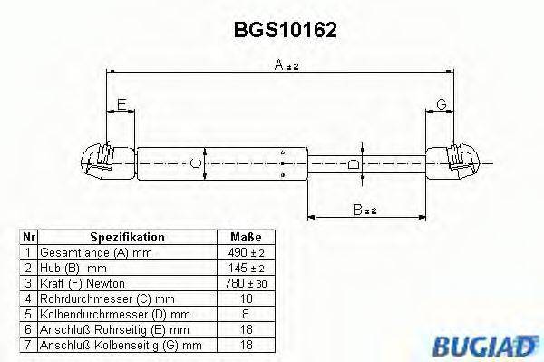 Газова пружина, кришка багажника BUGIAD BGS10162