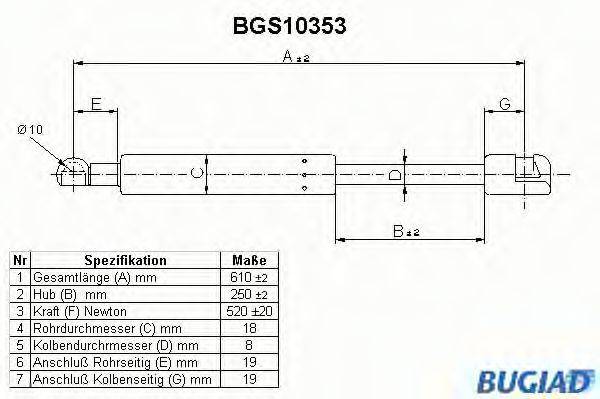 Газова пружина, кришка багажника BUGIAD BGS10353