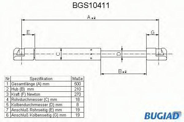 Газова пружина, кришка багажника BUGIAD BGS10411