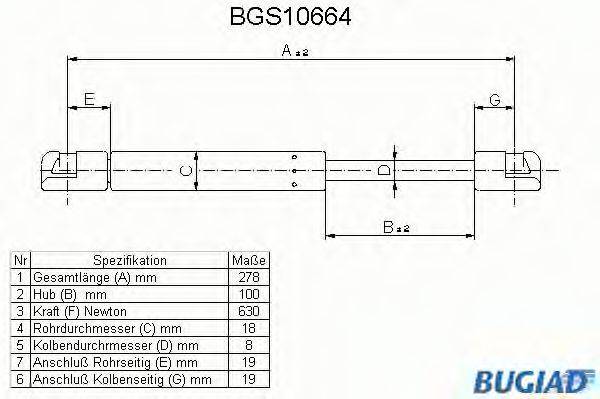 Газова пружина, кришка багажника BUGIAD BGS10664