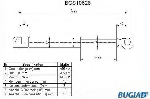 Газова пружина, кришка багажника BUGIAD BGS10628