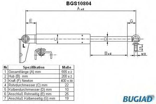 Газова пружина, кришка багажника BUGIAD BGS10804
