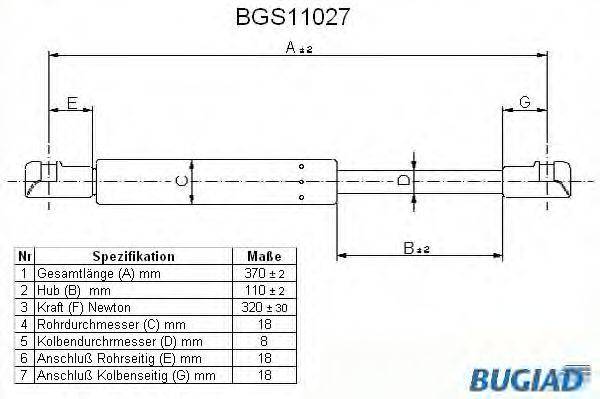 Газова пружина, кришка багажника BUGIAD BGS11027