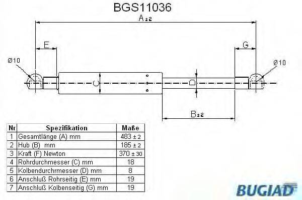 Газова пружина, кришка багажника BUGIAD BGS11036