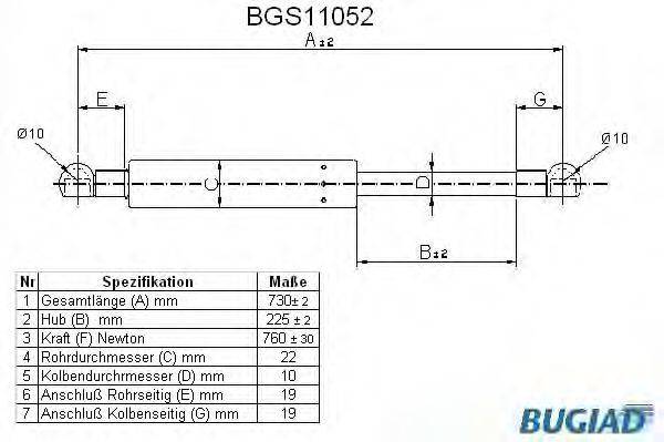 Газова пружина, кришка багажника BUGIAD BGS11052