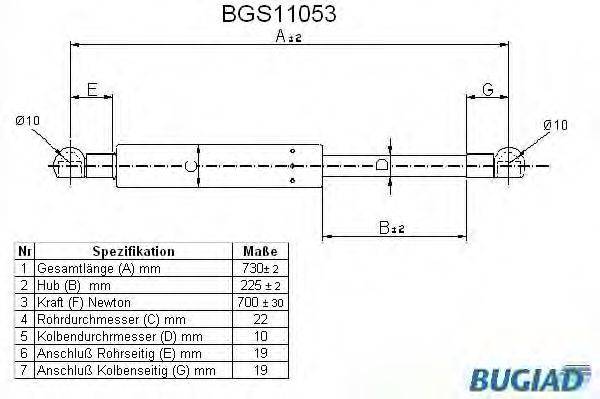 Газова пружина, кришка багажника BUGIAD BGS11053
