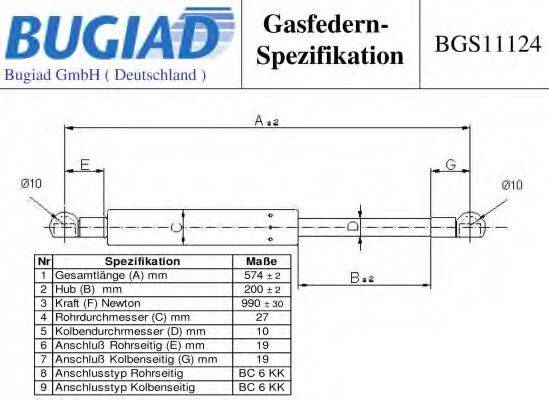 Газова пружина, кришка багажника BUGIAD BGS11124