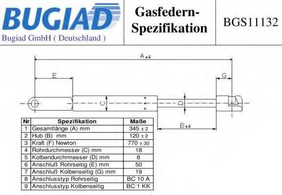 Газова пружина, капот BUGIAD BGS11132