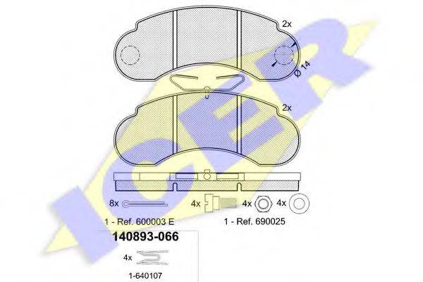 Комплект тормозных колодок, дисковый тормоз ICER 140893-066