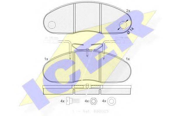 Комплект тормозных колодок, дисковый тормоз ICER 140994