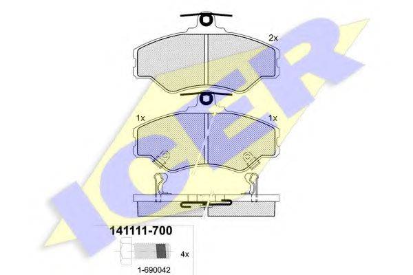 Комплект гальмівних колодок, дискове гальмо ICER 141111