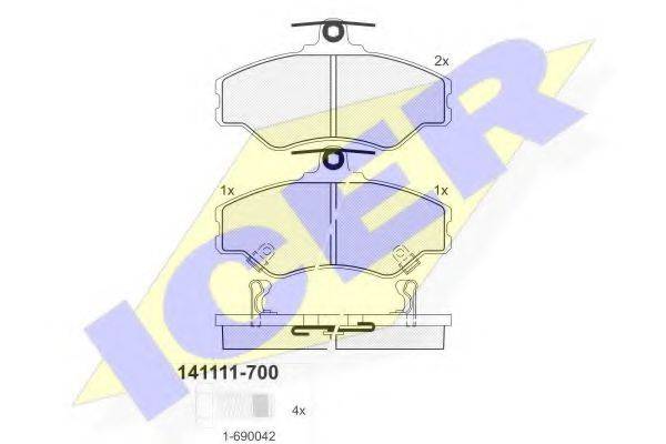 Комплект гальмівних колодок, дискове гальмо ICER 141111-700