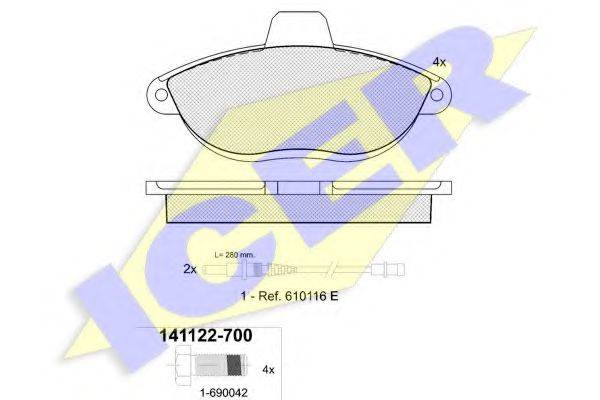 ICER 141122 Комплект гальмівних колодок, дискове гальмо