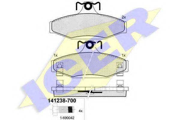 Комплект тормозных колодок, дисковый тормоз ICER 141238