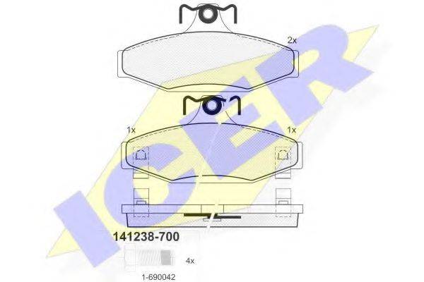 Комплект гальмівних колодок, дискове гальмо ICER 141238-700