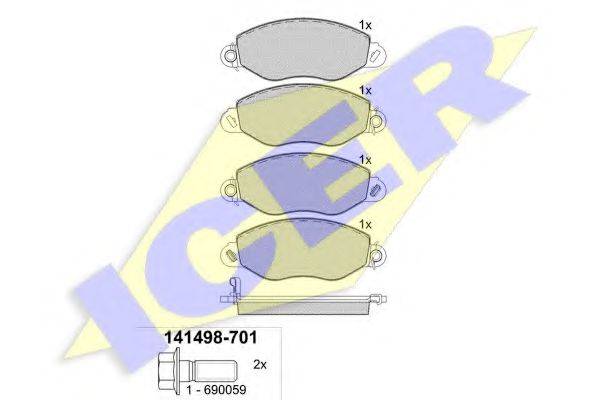 Комплект тормозных колодок, дисковый тормоз ICER 141498