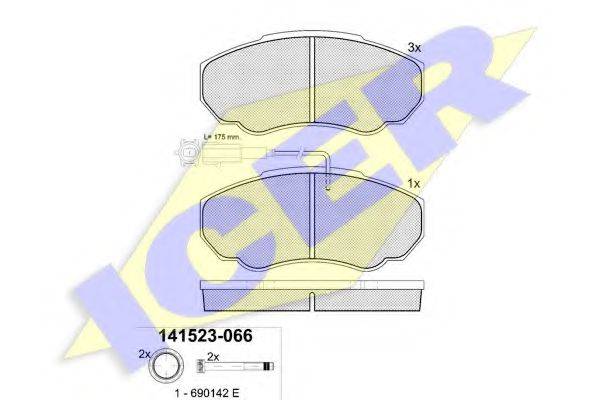 Комплект тормозных колодок, дисковый тормоз ICER 141523-066