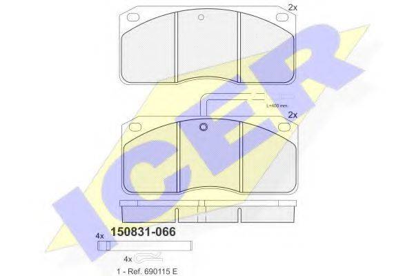 Комплект гальмівних колодок, дискове гальмо ICER 150831-066