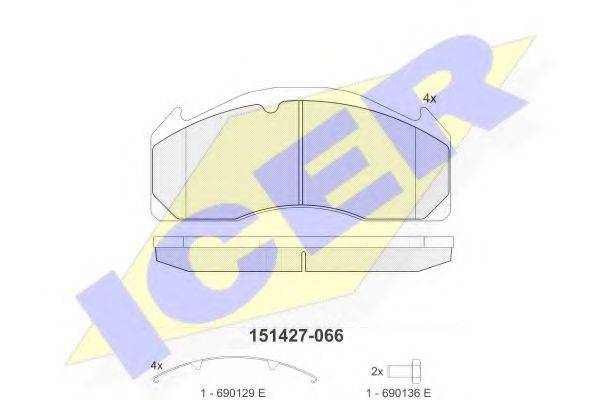 Комплект гальмівних колодок, дискове гальмо ICER 151427