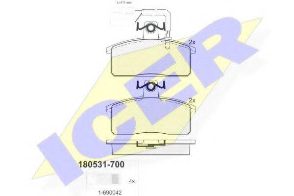 Комплект тормозных колодок, дисковый тормоз ICER 180531-700