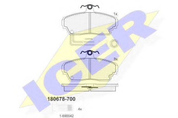 Комплект тормозных колодок, дисковый тормоз ICER 180678-700