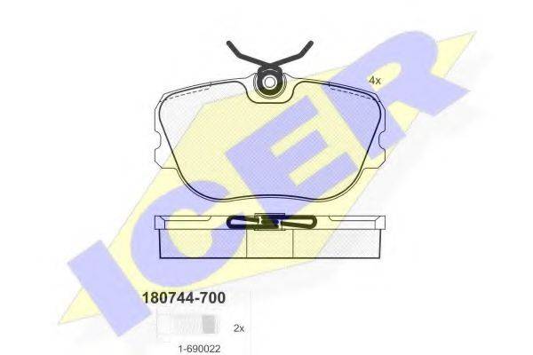 Комплект тормозных колодок, дисковый тормоз ICER 180744-700