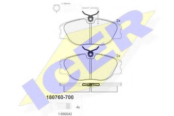 Комплект тормозных колодок, дисковый тормоз ICER 180760-700