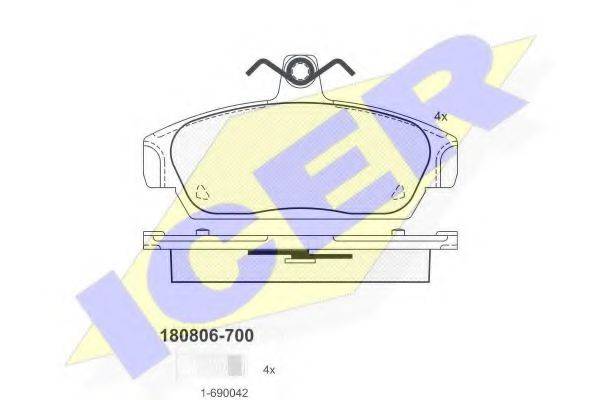 Комплект гальмівних колодок, дискове гальмо ICER 180806-700