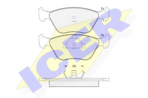 Комплект гальмівних колодок, дискове гальмо ICER 180952