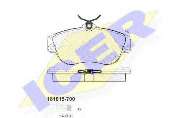 Комплект тормозных колодок, дисковый тормоз ICER 181015-700