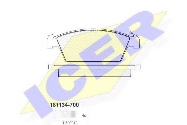 Комплект тормозных колодок, дисковый тормоз ICER 181134-700