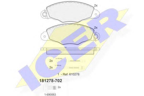 Комплект тормозных колодок, дисковый тормоз ICER 181278-702