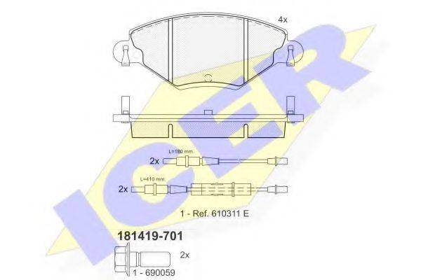 Комплект тормозных колодок, дисковый тормоз ICER 181419-701