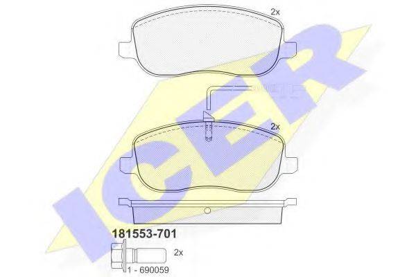 Комплект тормозных колодок, дисковый тормоз ICER 181553-701