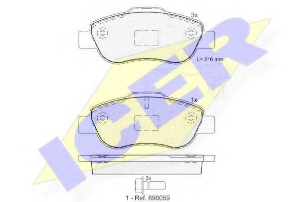 Комплект тормозных колодок, дисковый тормоз ICER 181843