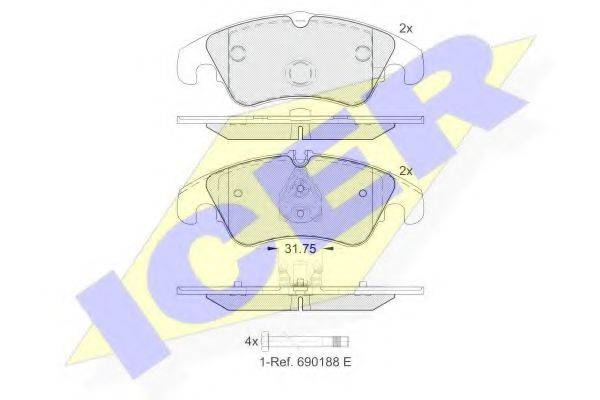 Комплект гальмівних колодок, дискове гальмо ICER 181862-203