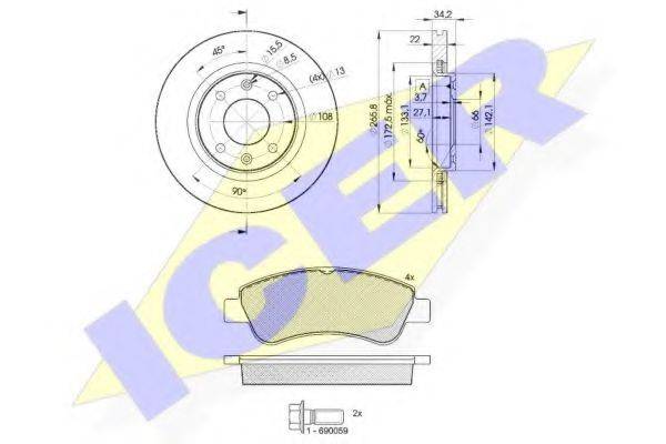 ICER 313884750 Комплект тормозов, дисковый тормозной механизм