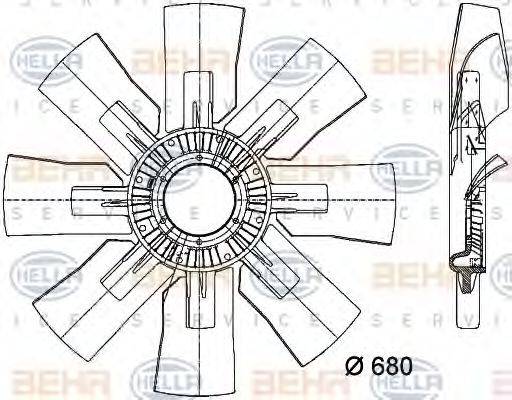 Крильчатка вентилятора, охолодження двигуна HELLA 8MV 376 733-121