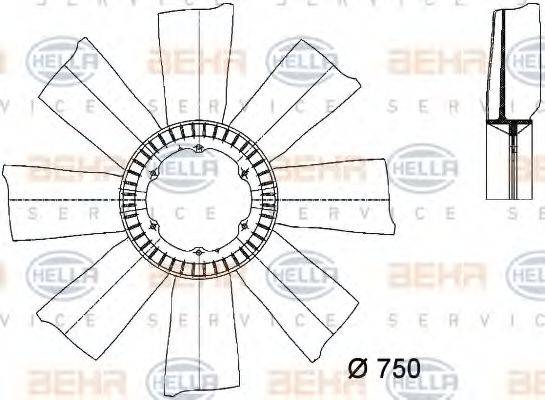 Крильчатка вентилятора, охолодження двигуна HELLA 8MV 376 733-151
