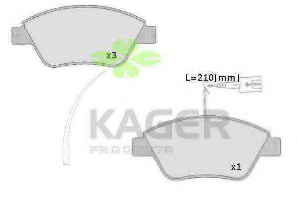 Комплект гальмівних колодок, дискове гальмо KAGER 35-0543