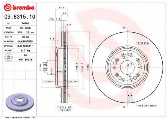 BRECO BS8398 Тормозной диск