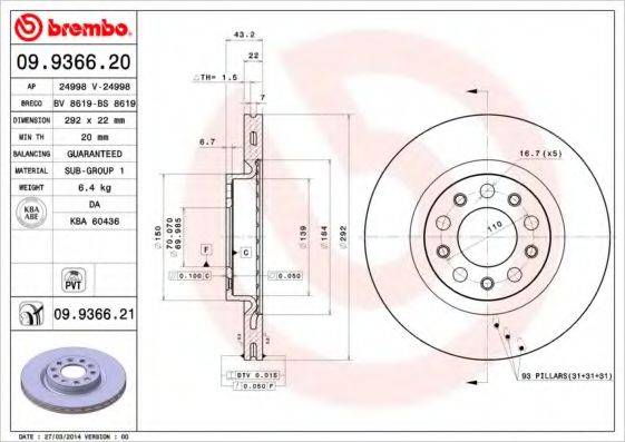 BRECO BS8619 Тормозной диск