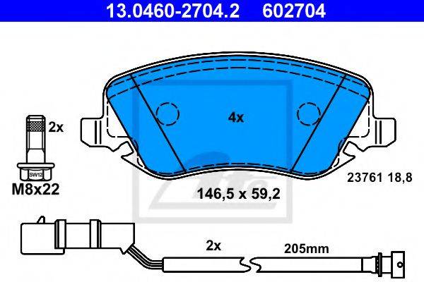 Комплект тормозных колодок, дисковый тормоз ATE 13.0460-2704.2