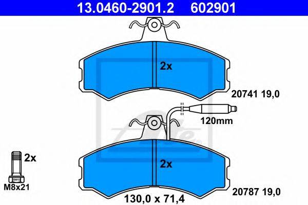 Комплект тормозных колодок, дисковый тормоз ATE 13.0460-2901.2