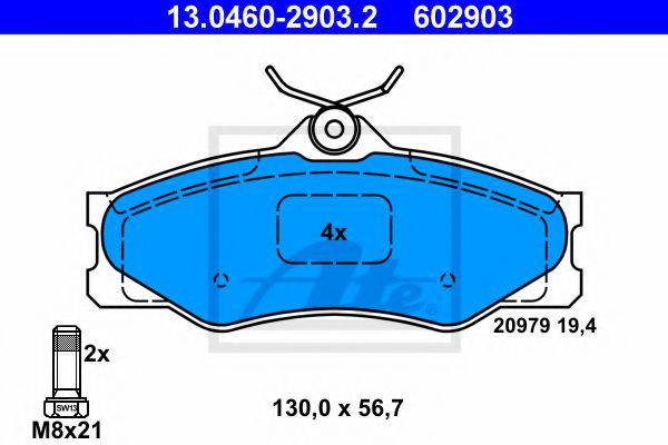 Комплект гальмівних колодок, дискове гальмо ATE 13.0460-2903.2