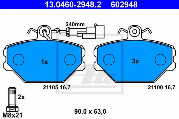 Комплект тормозных колодок, дисковый тормоз ATE 13.0460-2948.2